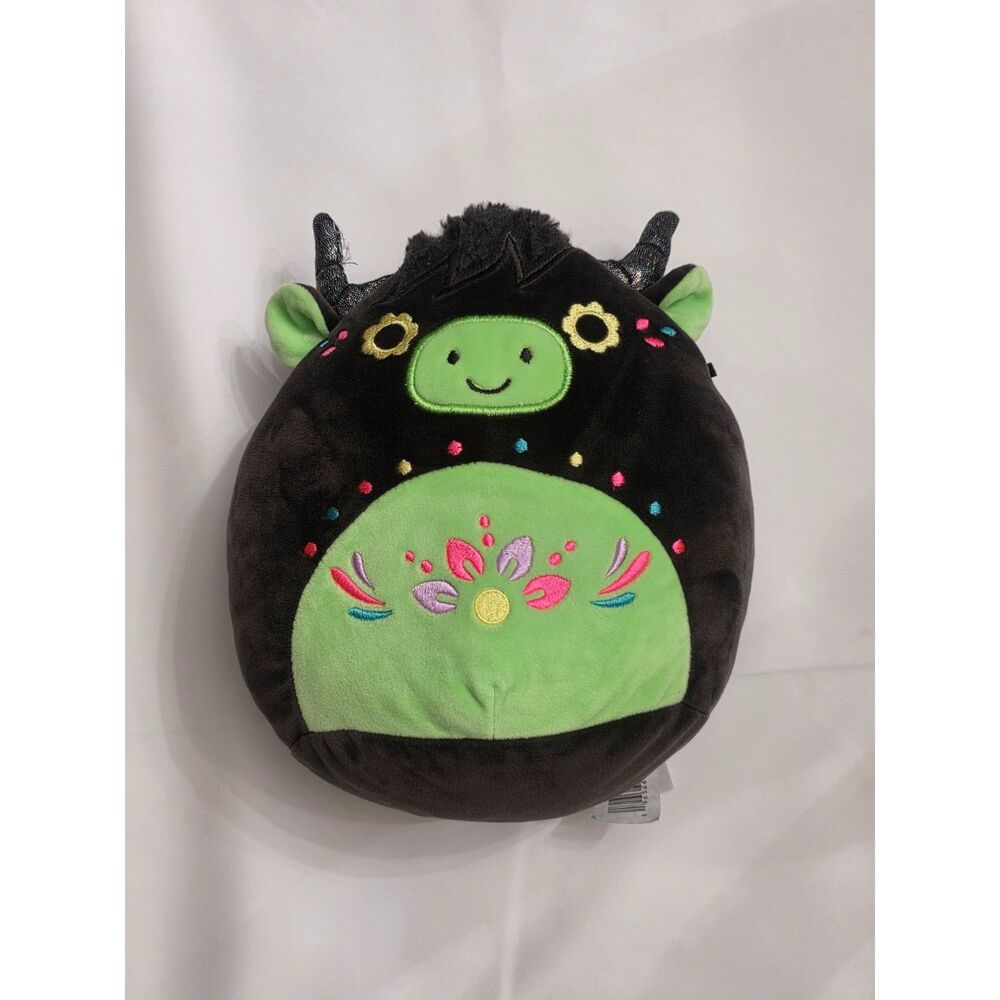 Squishmallows Catrina Day of the Dead Black Highland Cow Plush 8 inch